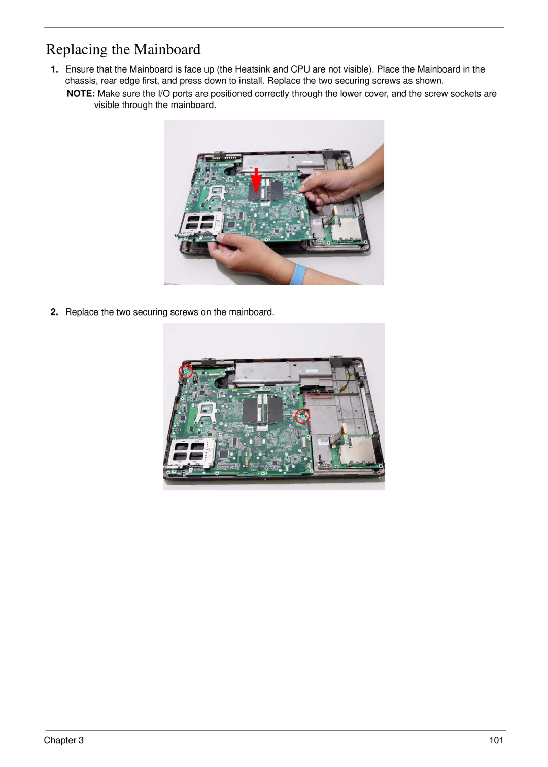 Acer 7230 manual Replacing the Mainboard 