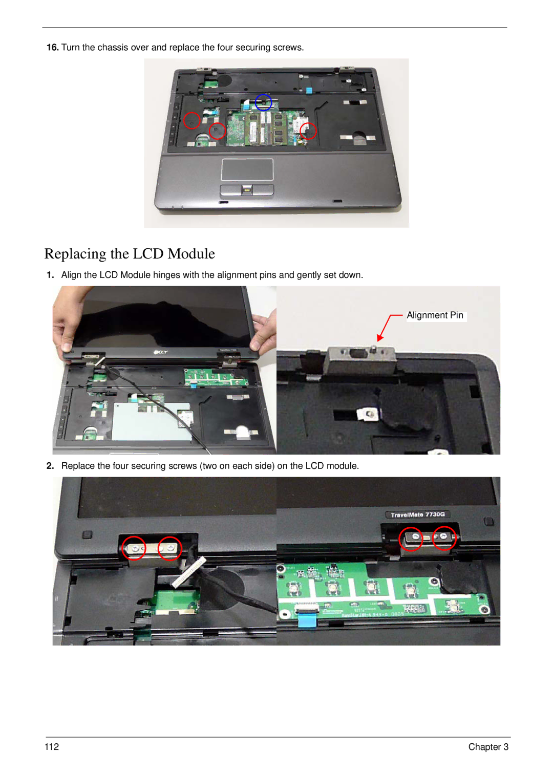 Acer 7230 manual Replacing the LCD Module 