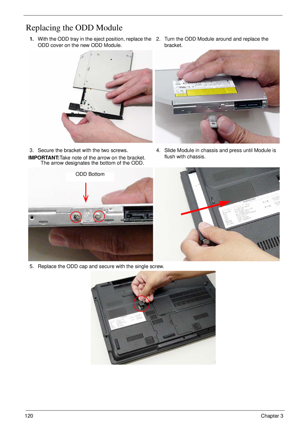 Acer 7230 manual Replacing the ODD Module 