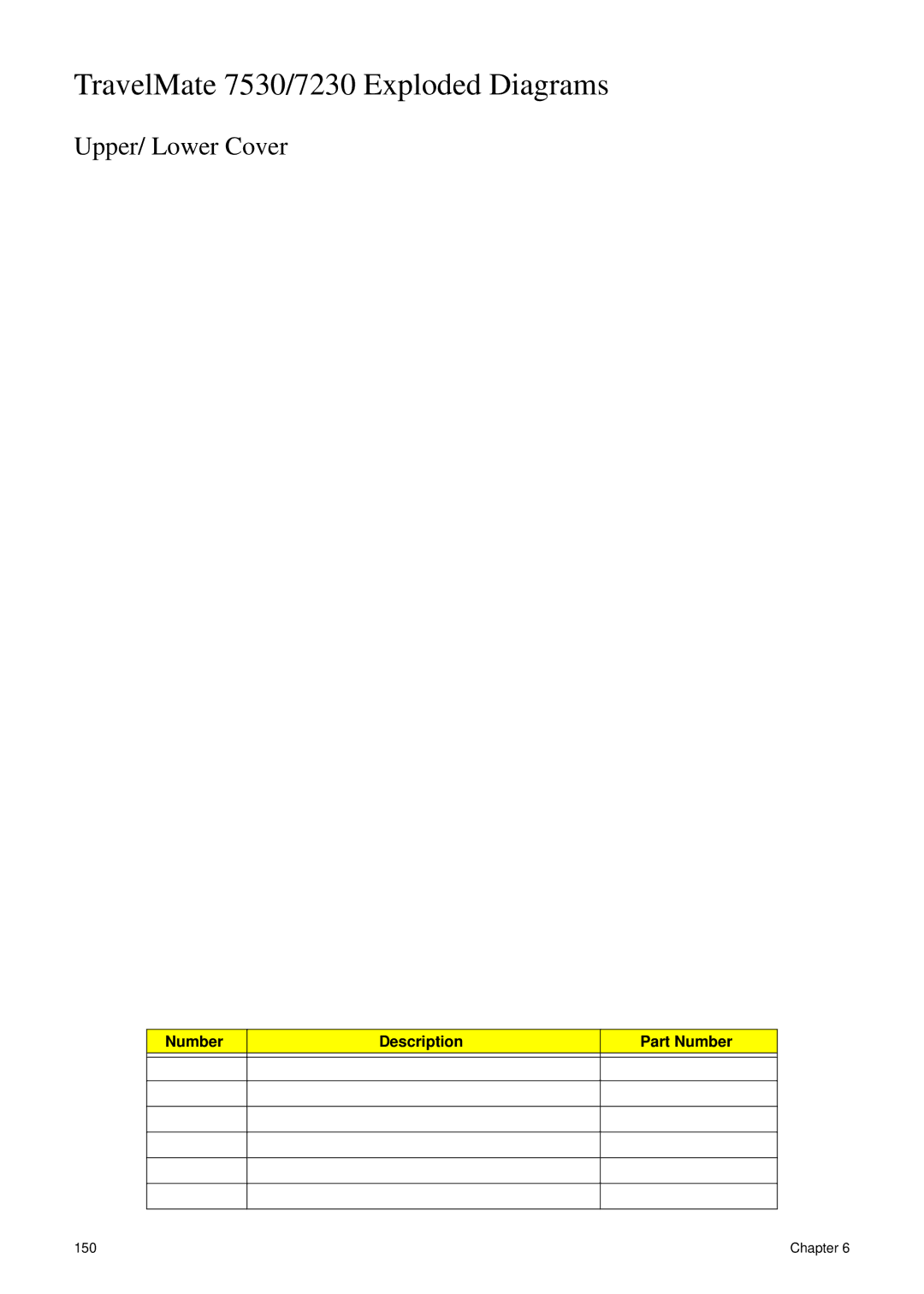 Acer manual TravelMate 7530/7230 Exploded Diagrams, Upper/ Lower Cover, Number Description Part Number 