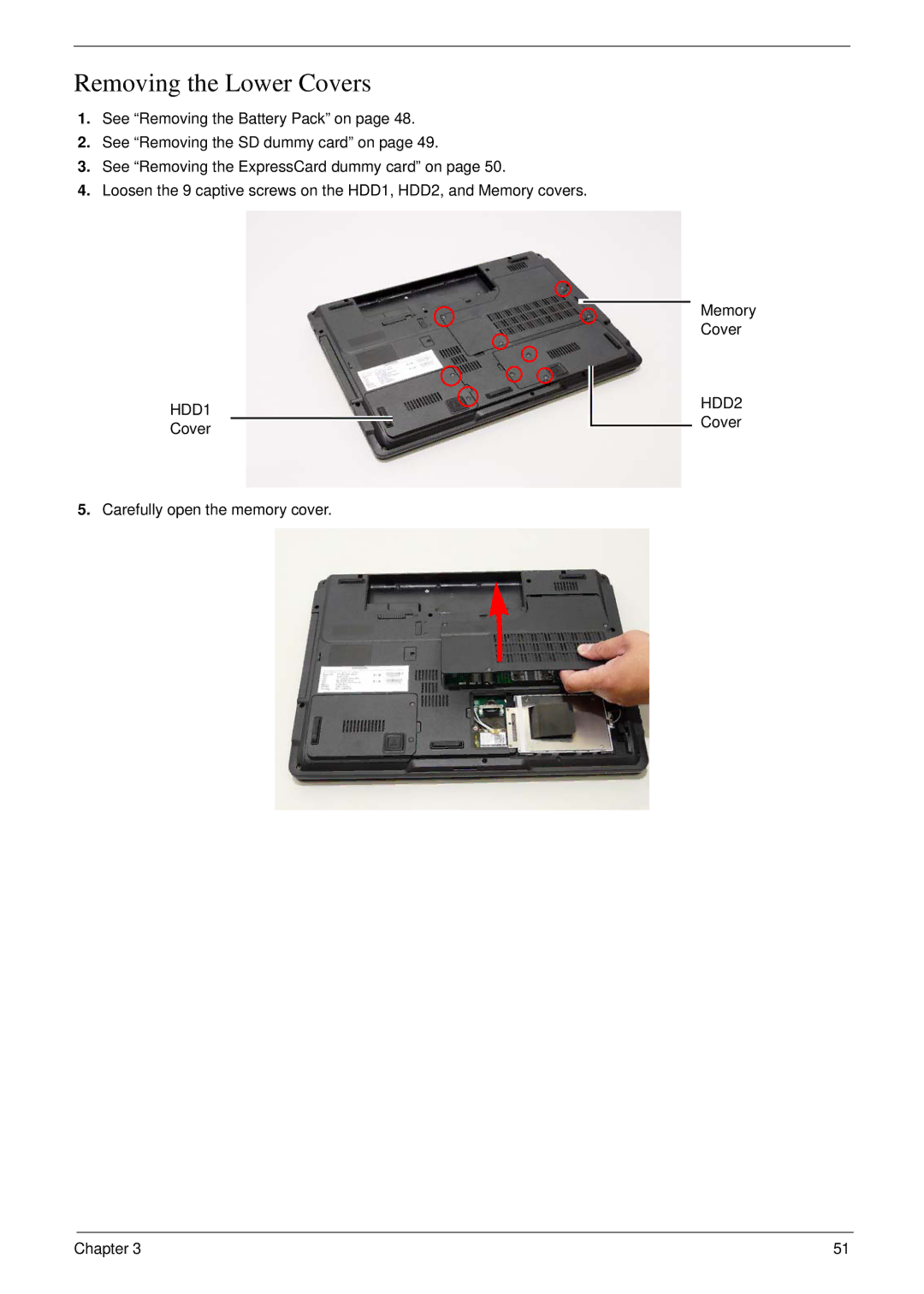 Acer 7230 manual Removing the Lower Covers, HDD1 