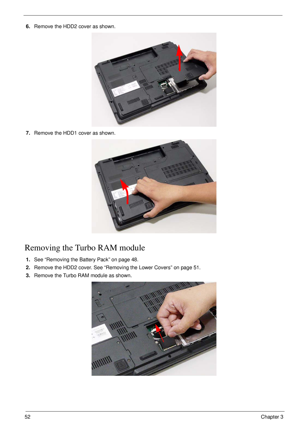 Acer 7230 manual Removing the Turbo RAM module 