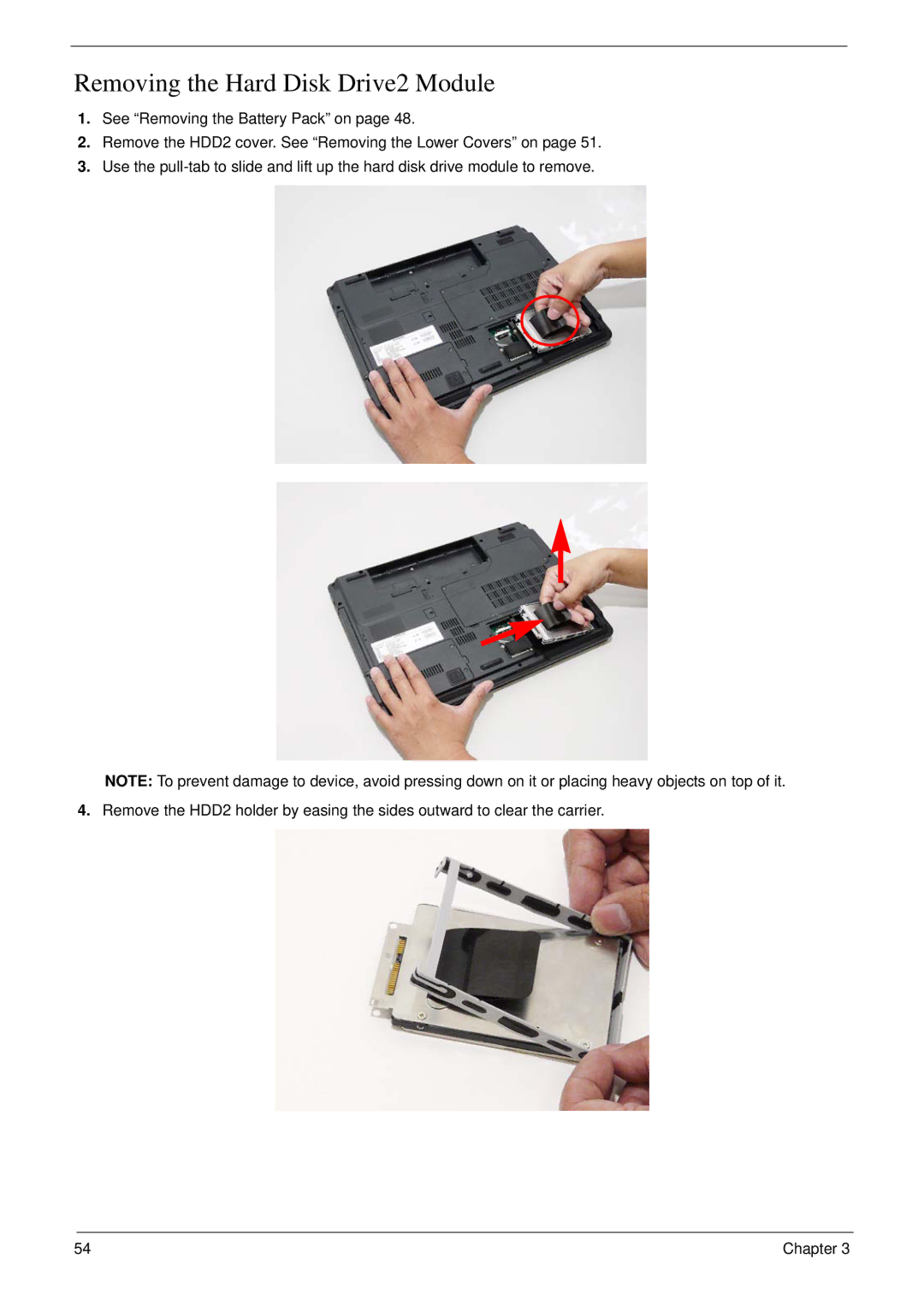 Acer 7230 manual Removing the Hard Disk Drive2 Module 