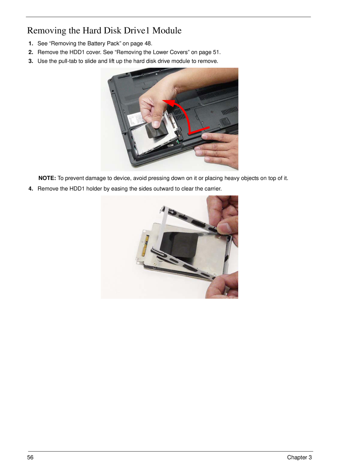 Acer 7230 manual Removing the Hard Disk Drive1 Module 