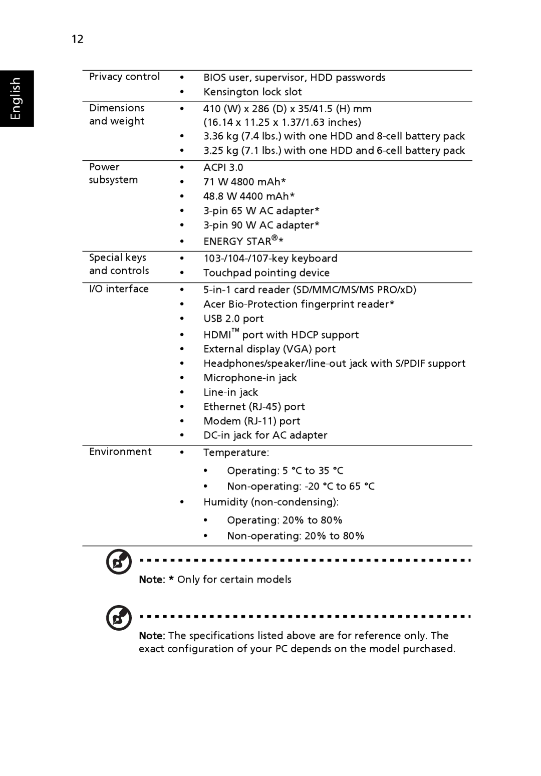 Acer 7235 Series, 7535 Series manual Energy Star 