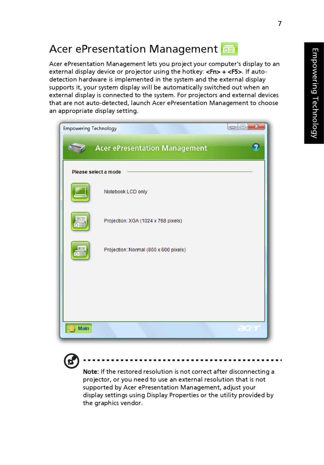 Acer 7320, 7720G, ICK70 manual Acer ePresentation Management 