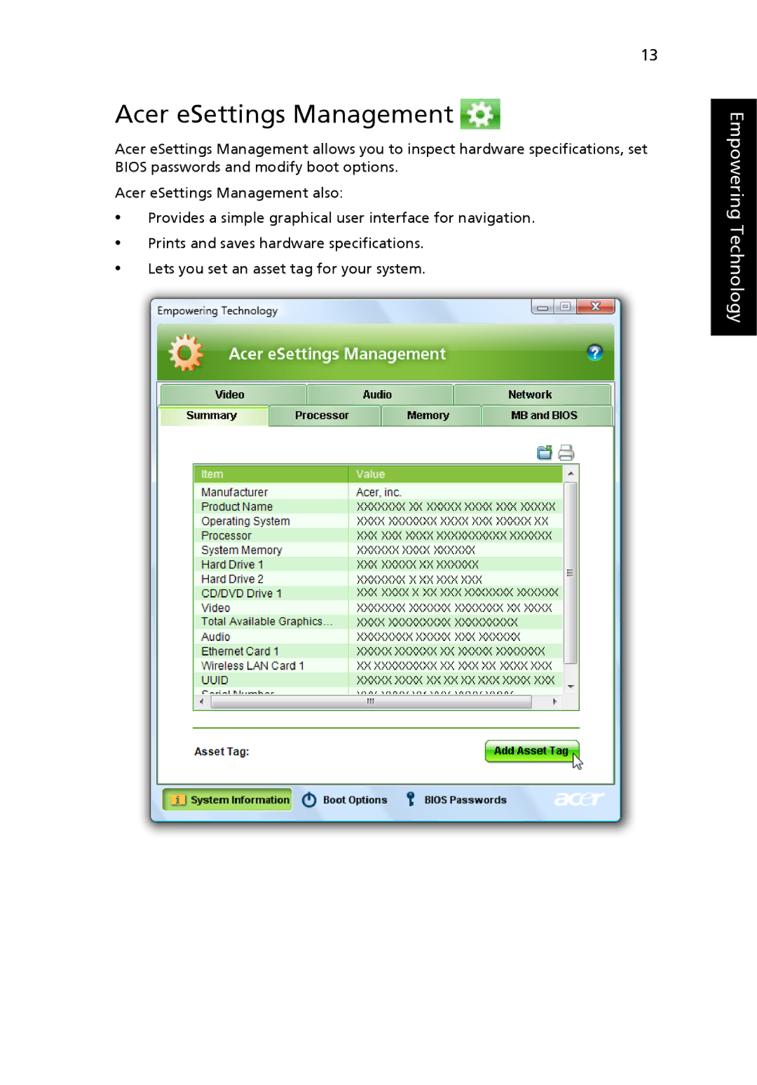 Acer 7320, 7720G, ICK70 manual Acer eSettings Management 