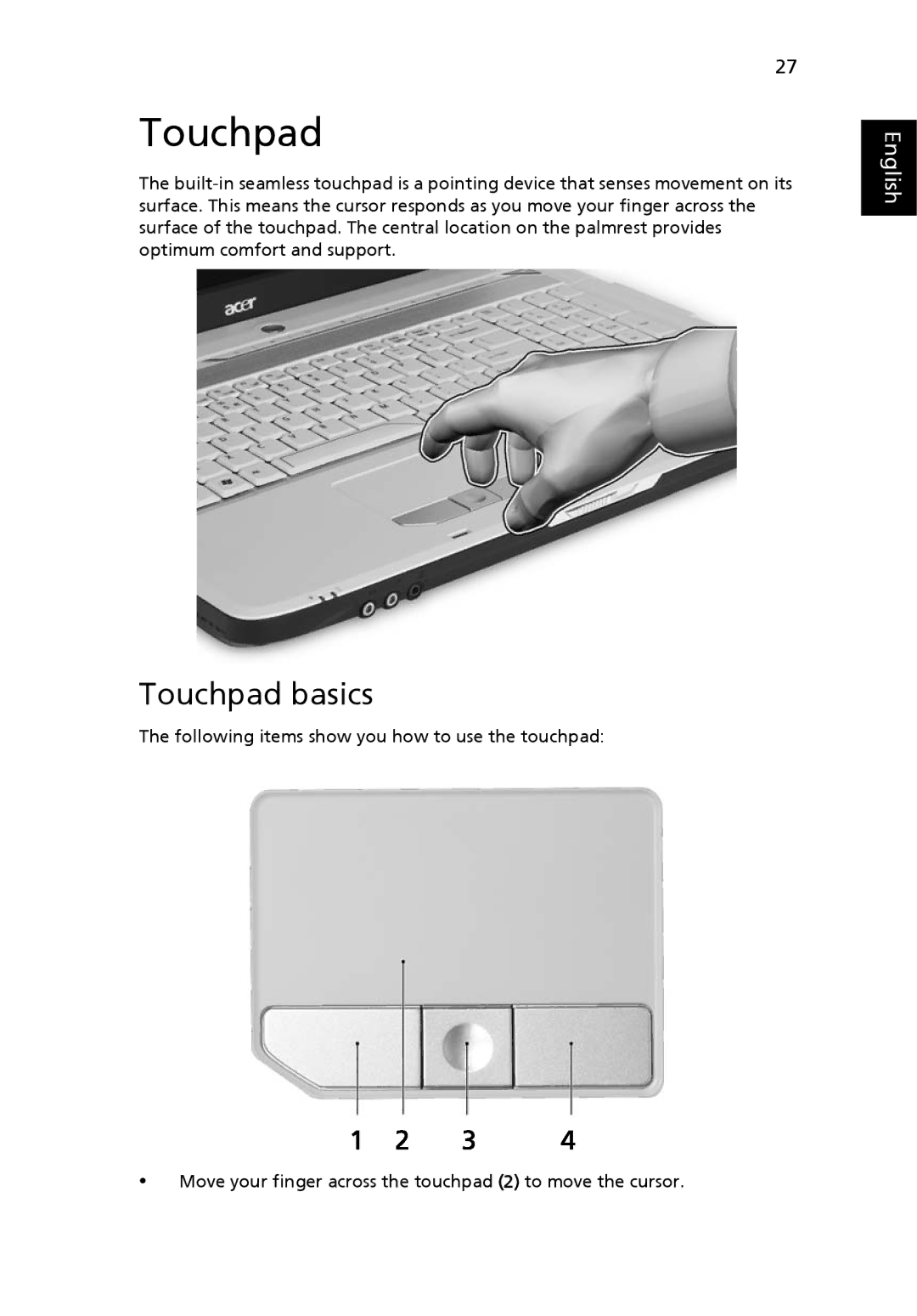 Acer 7320, 7720G, ICK70 manual Touchpad basics 
