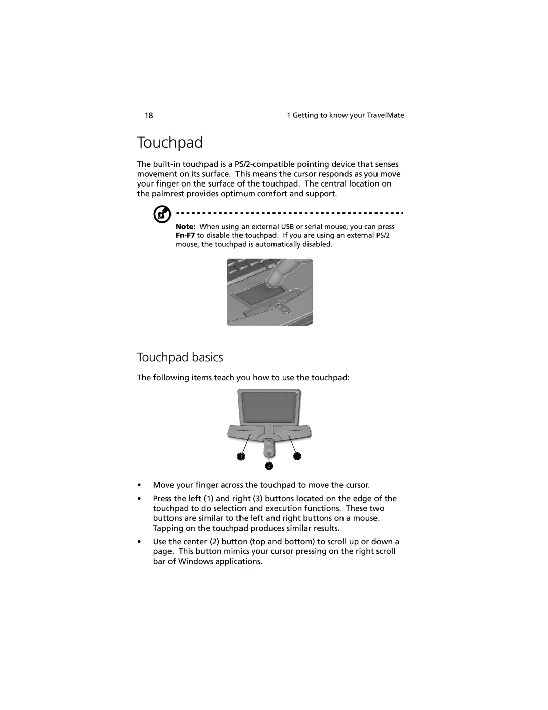 Acer 740 Series manual Touchpad basics 