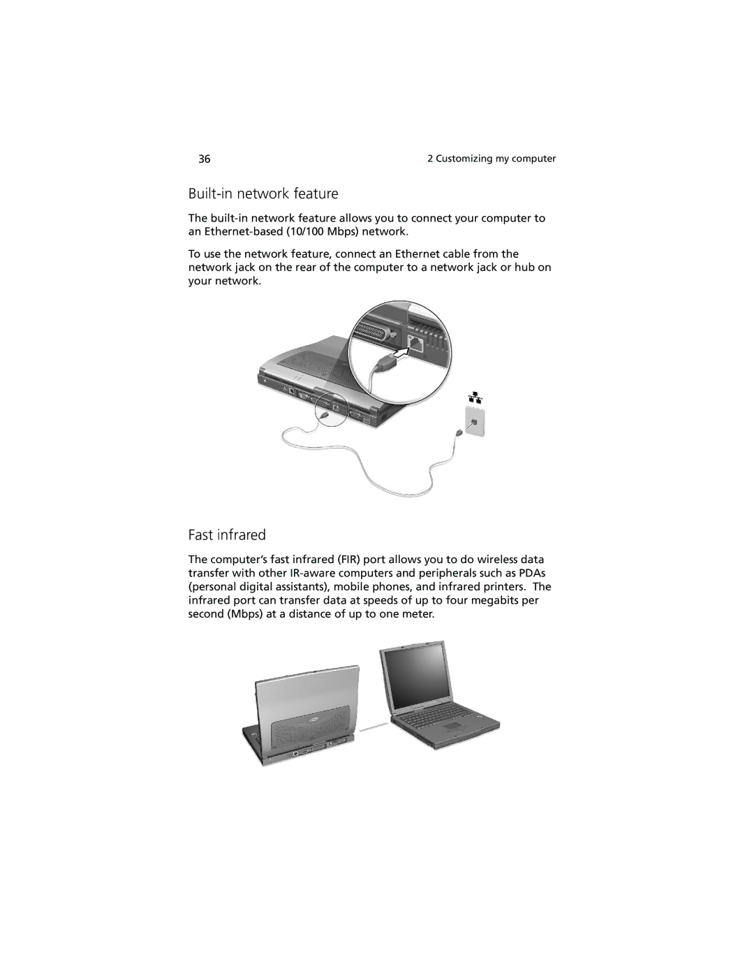 Acer 740 Series manual Built-in network feature, Fast infrared 