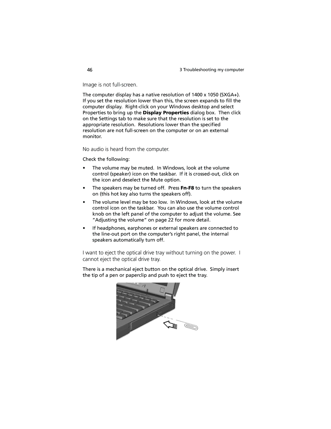 Acer 740 Series manual Image is not full-screen, No audio is heard from the computer 