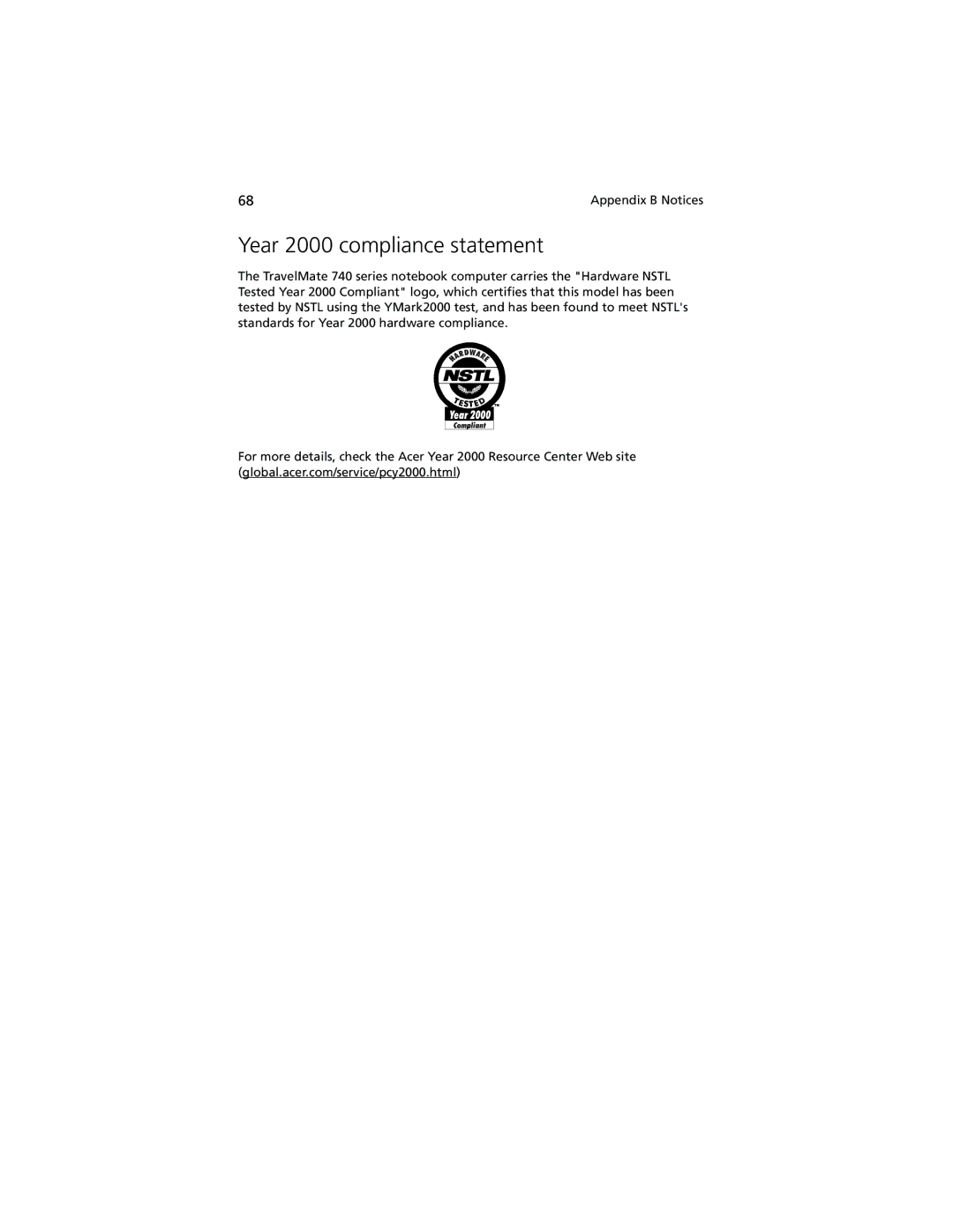 Acer 740 Series manual Year 2000 compliance statement 