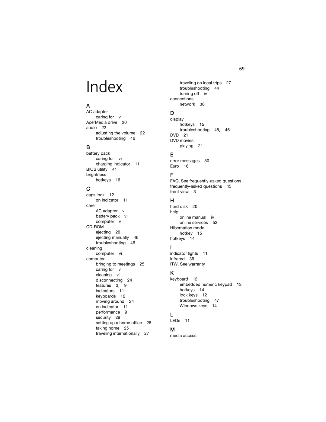 Acer 740 Series manual Index 