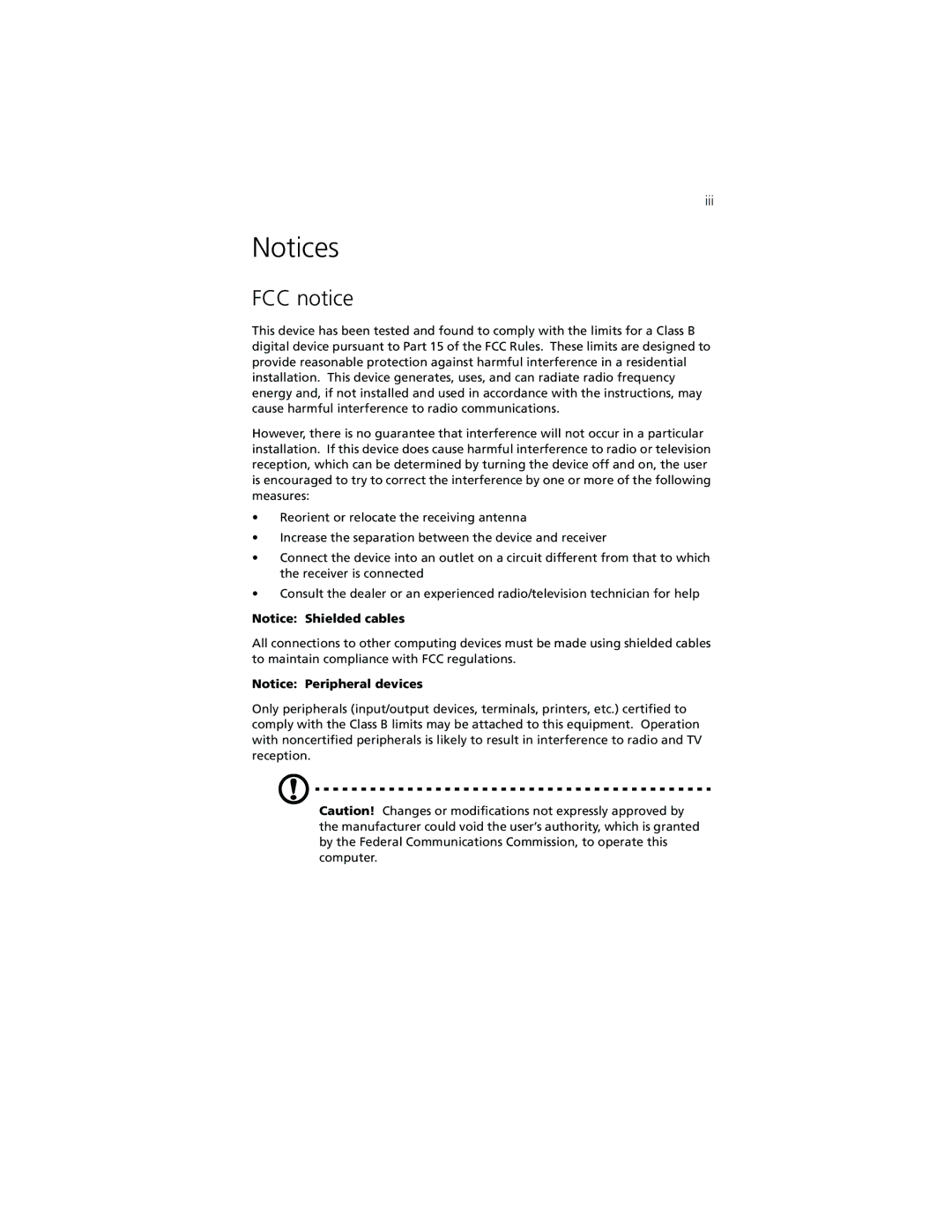 Acer 7500G manual FCC notice 