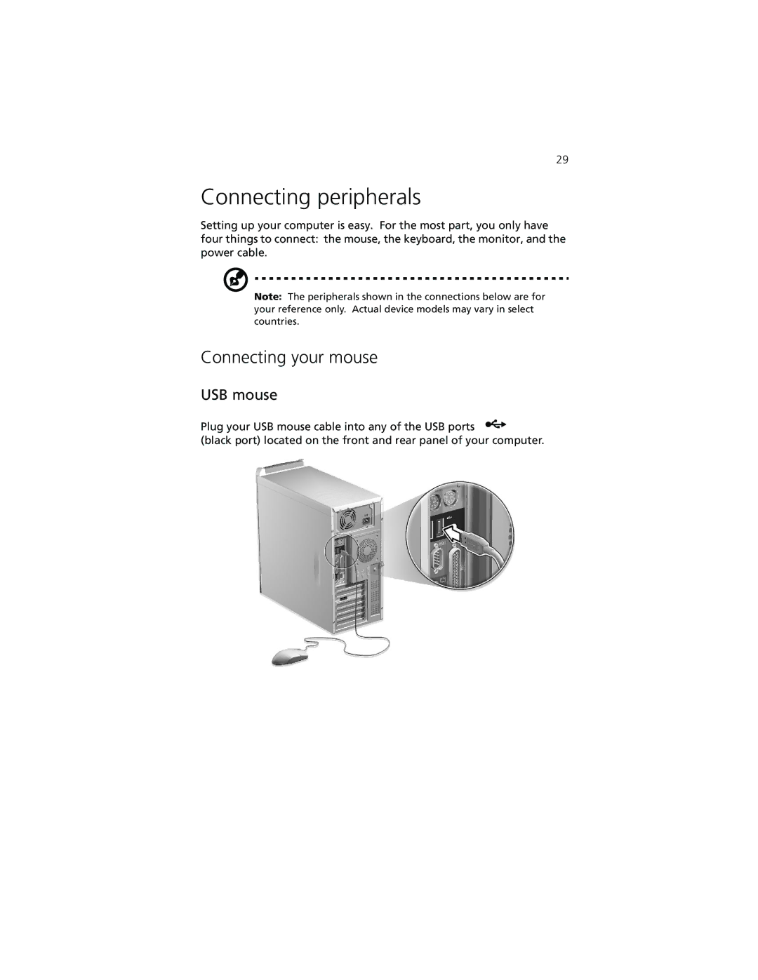 Acer 7500G manual Connecting peripherals, Connecting your mouse, USB mouse 