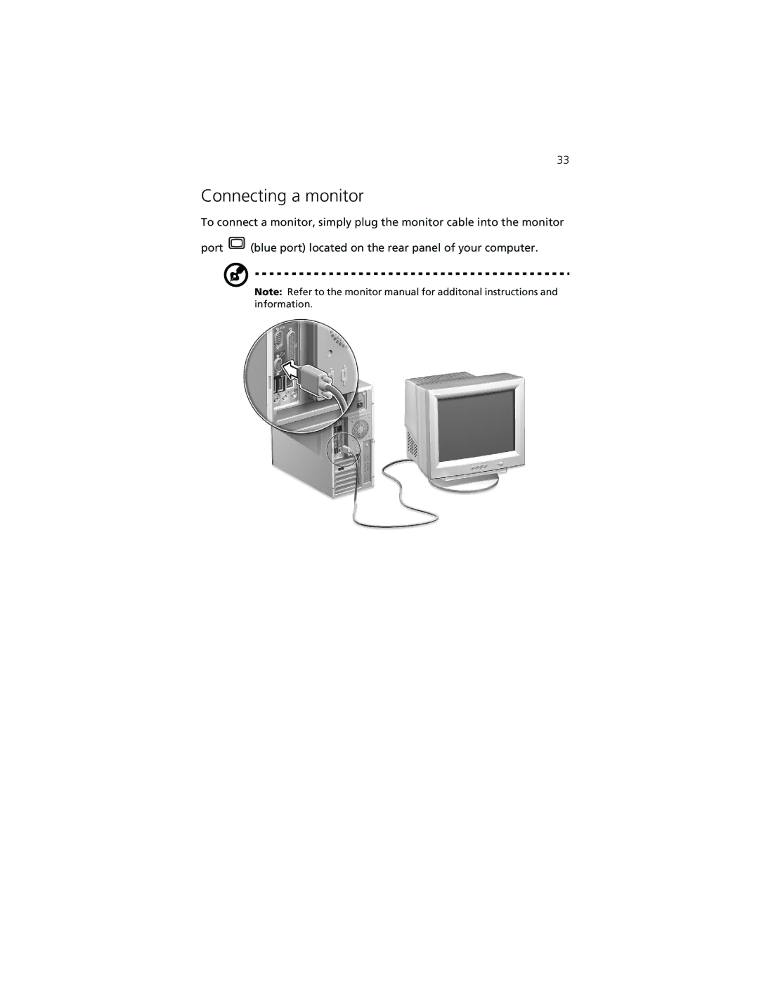 Acer 7500G manual Connecting a monitor 