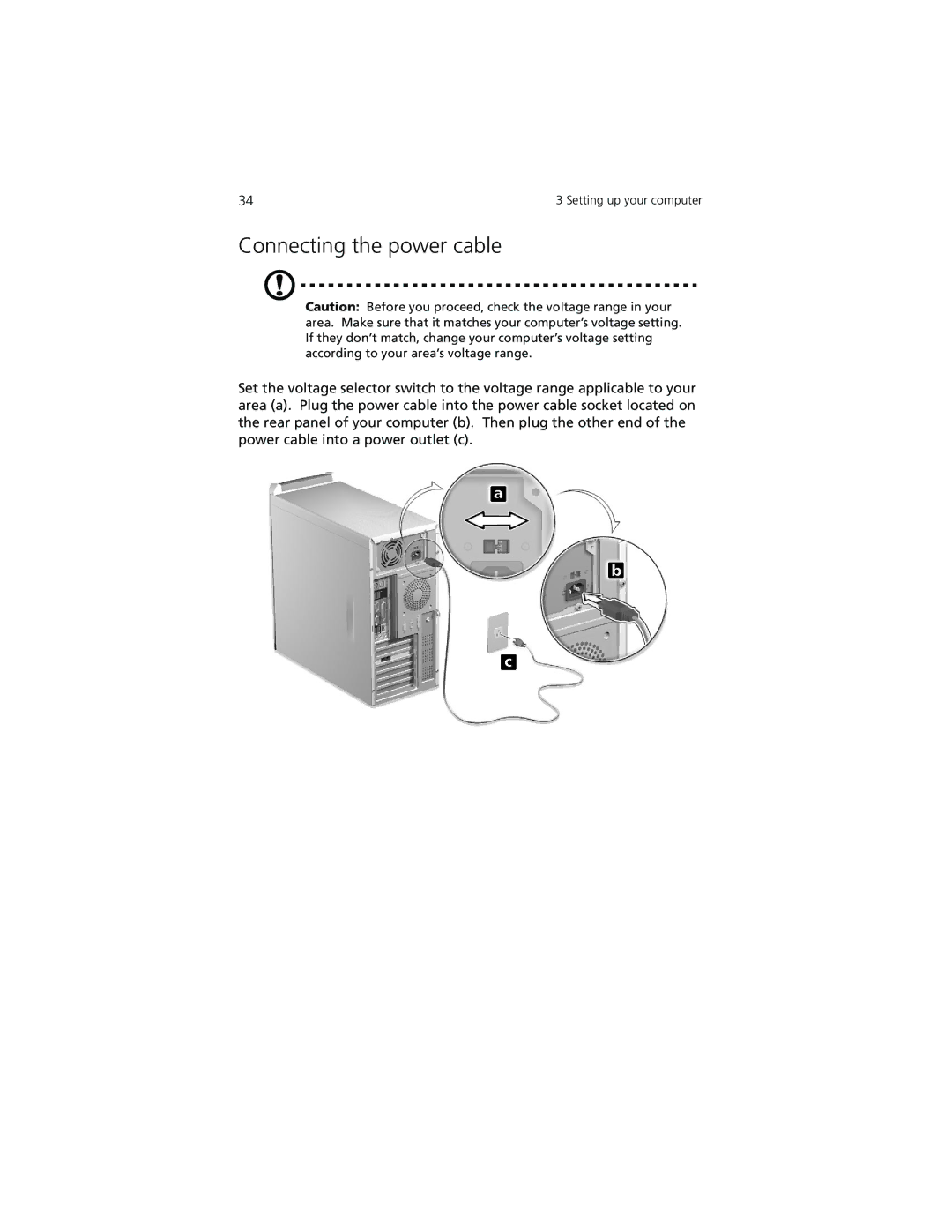 Acer 7500G manual Connecting the power cable 