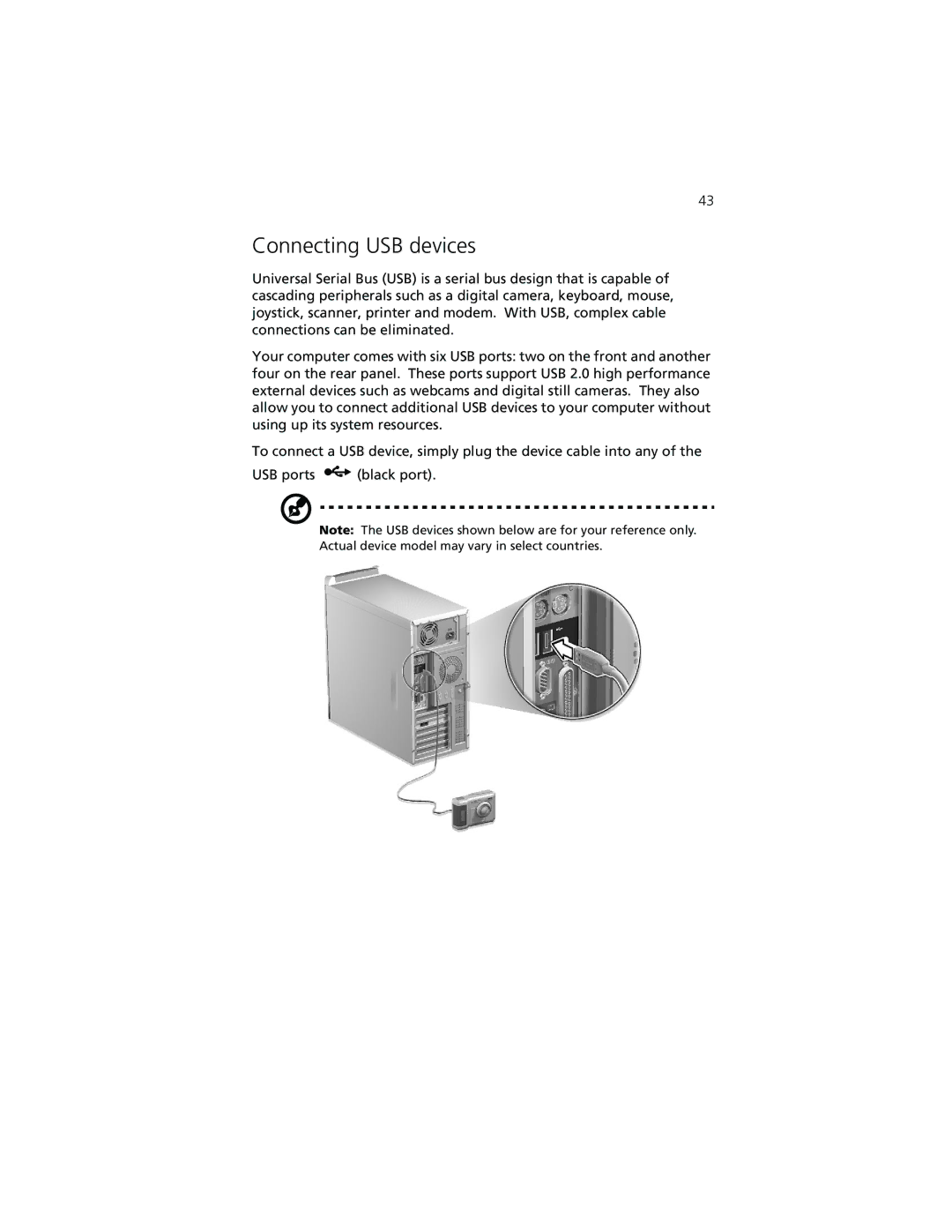 Acer 7500G manual Connecting USB devices 