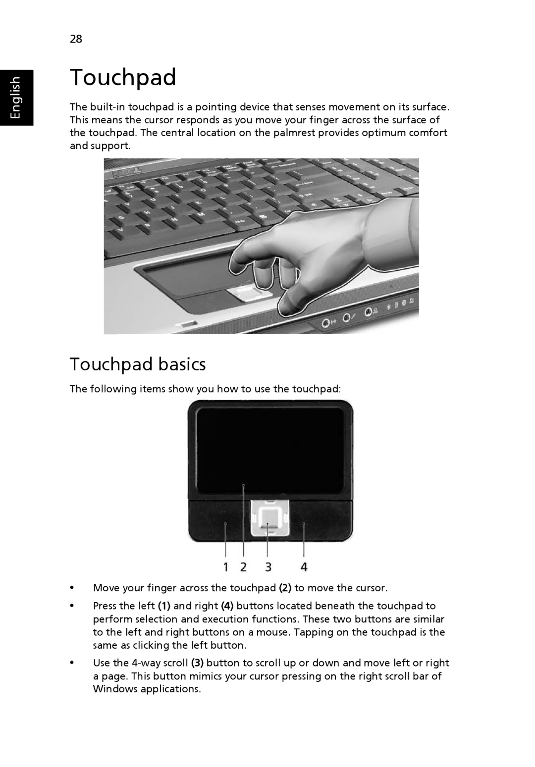 Acer 7510 manual Touchpad basics 