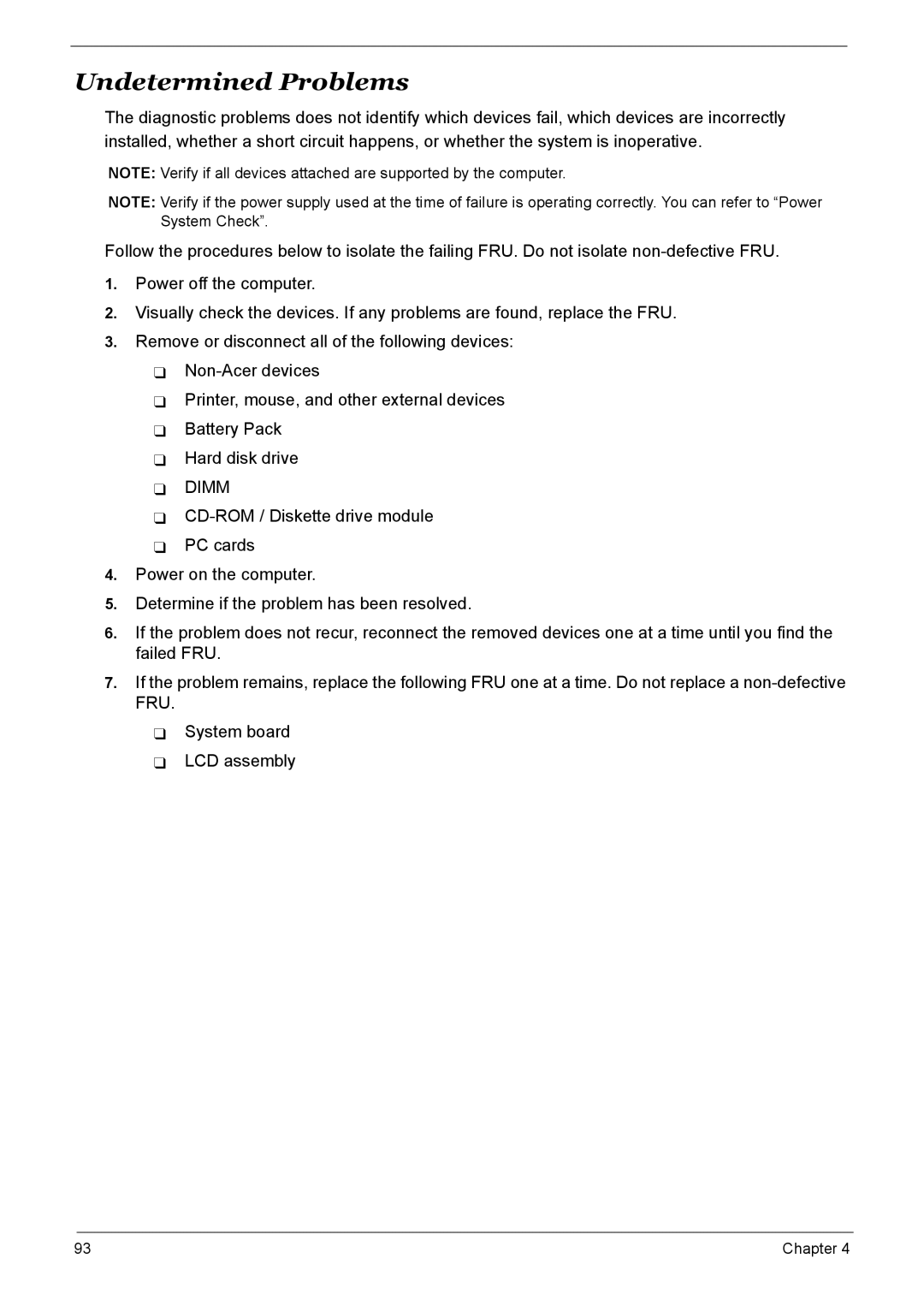 Acer 7510 manual Undetermined Problems, Dimm 