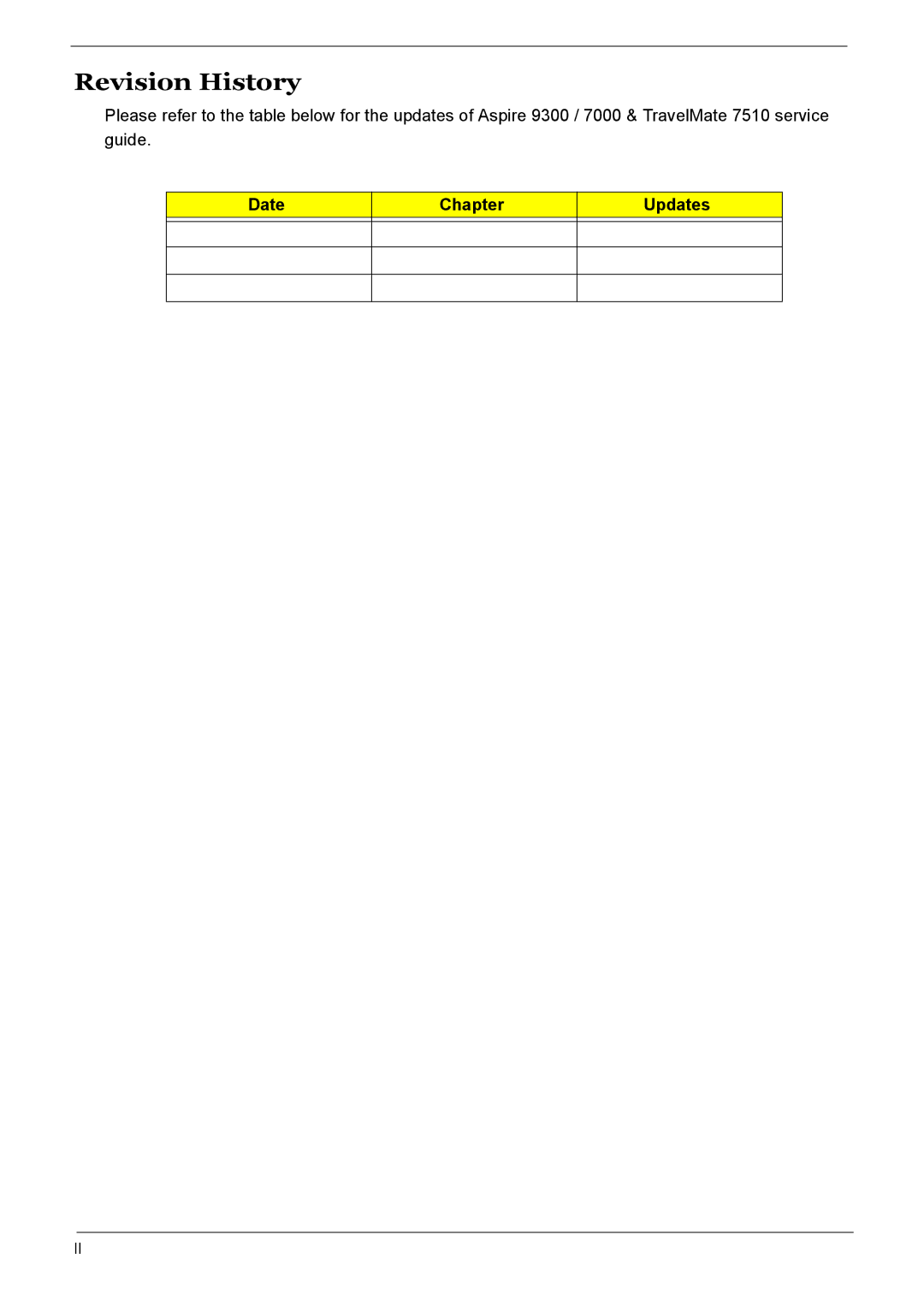 Acer 7510 manual Revision History 