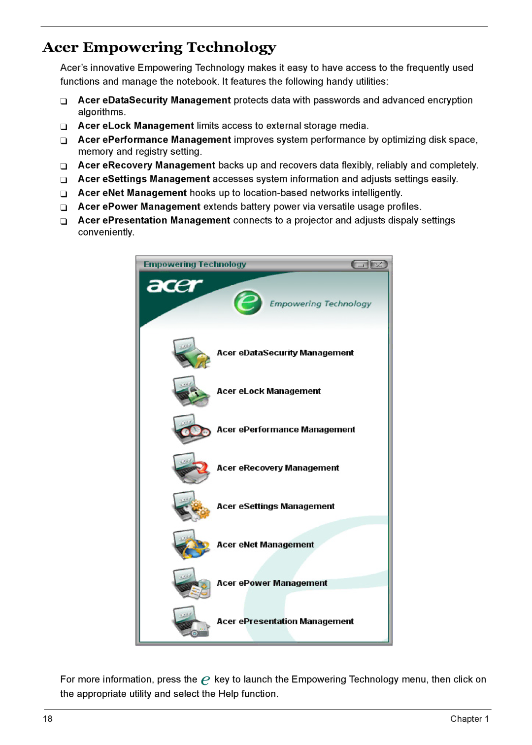 Acer 7510 manual Acer Empowering Technology 