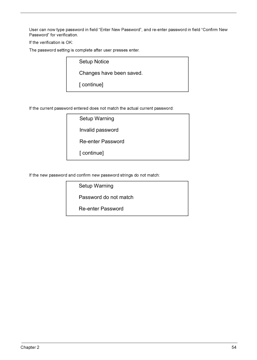 Acer 7510 manual Setup Notice Changes have been saved Continue 