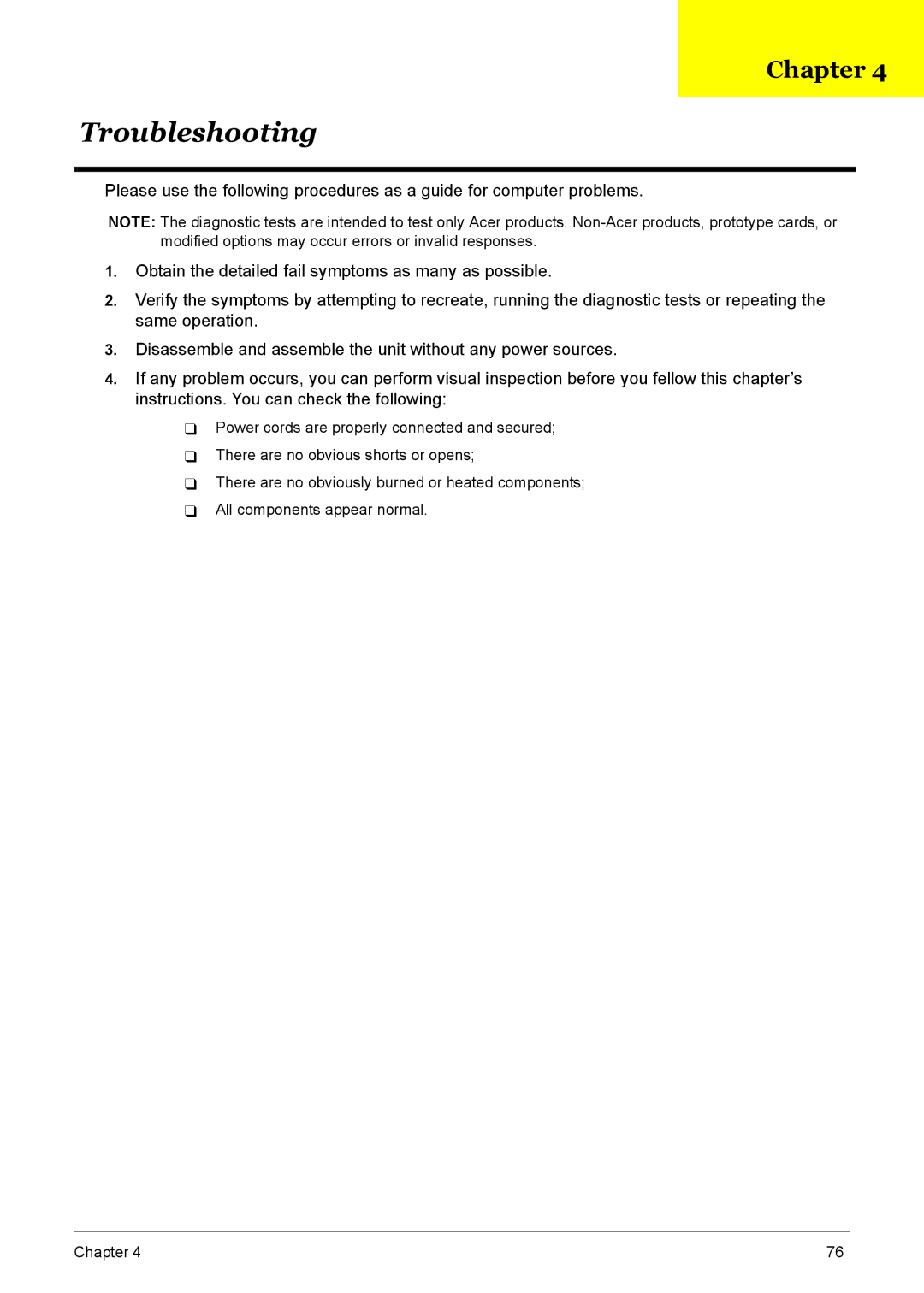 Acer 7510 manual Troubleshooting 