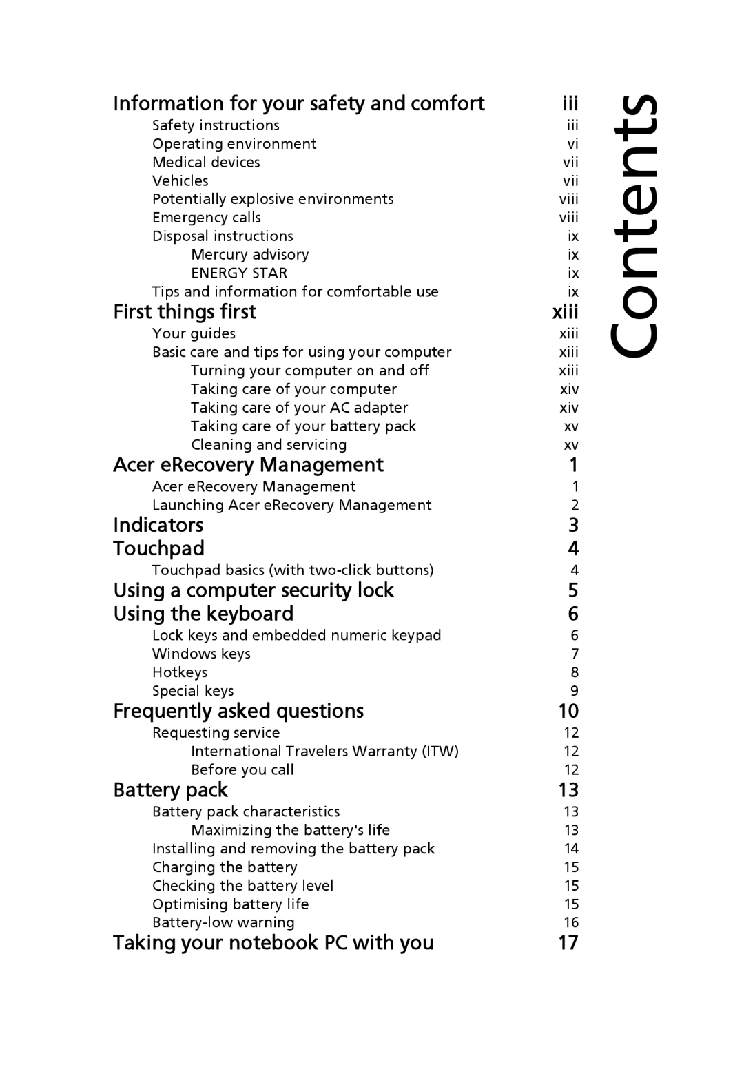 Acer 751H manual Contents 