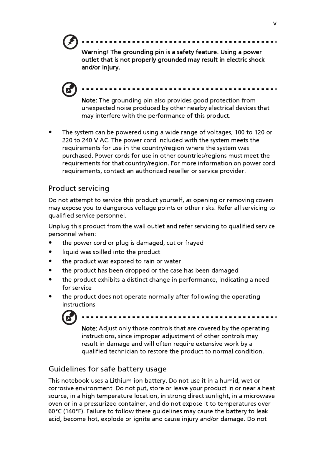 Acer 751H manual Product servicing, Guidelines for safe battery usage 