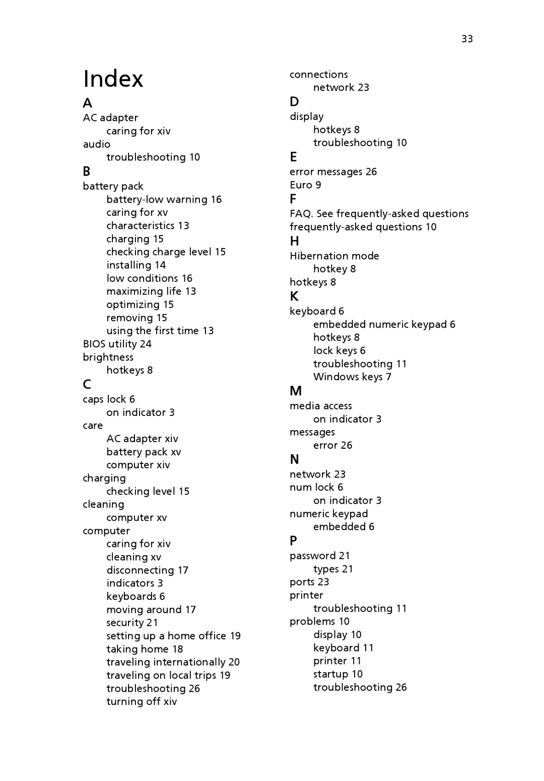 Acer 751H manual Index 