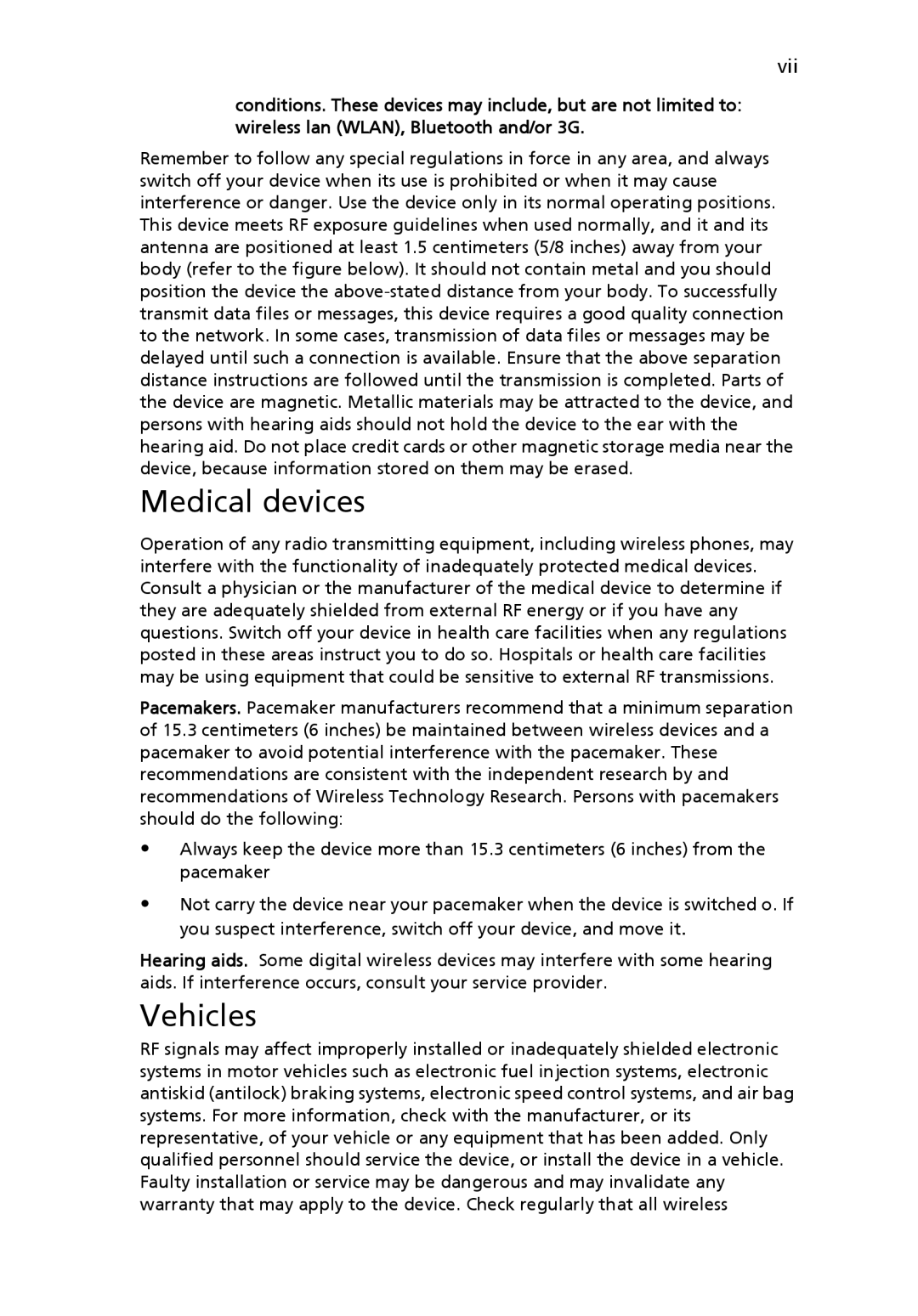 Acer 751H manual Medical devices, Vehicles 