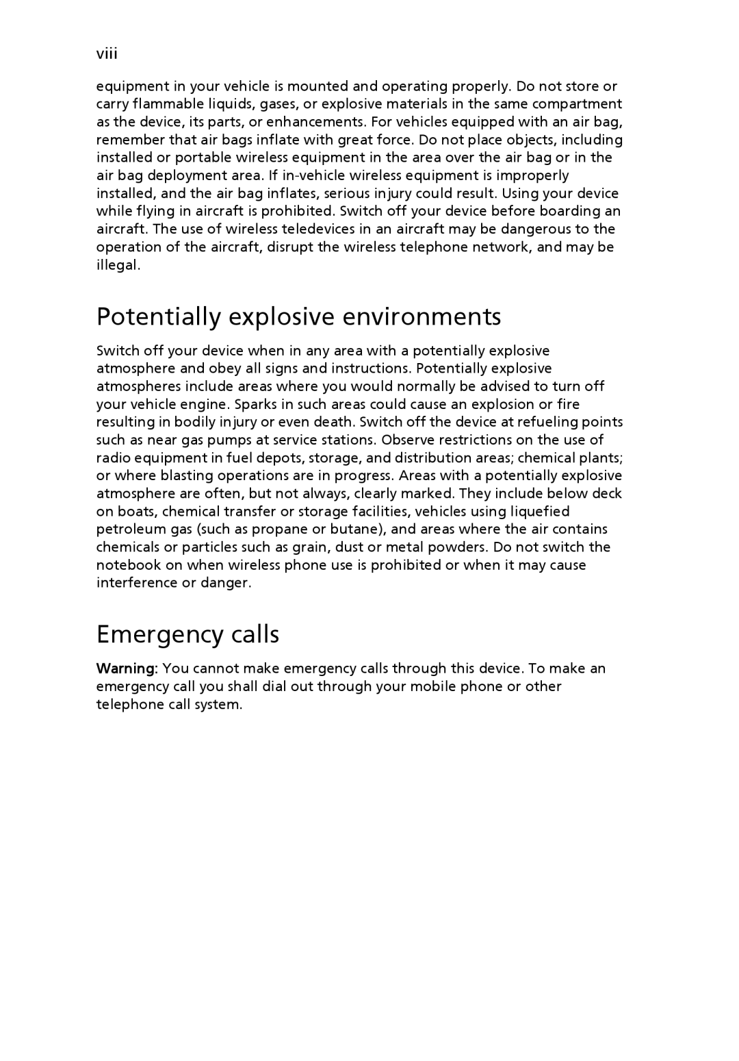 Acer 751H manual Potentially explosive environments, Emergency calls 