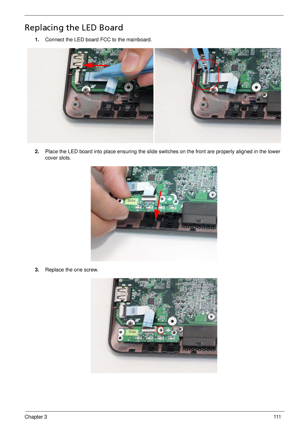 Acer 1810T, 752, 1410 manual Replacing the LED Board 