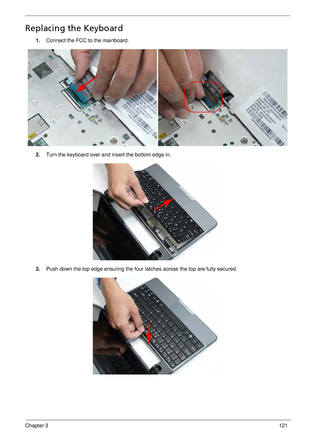 Acer 1410, 752, 1810T manual Replacing the Keyboard 