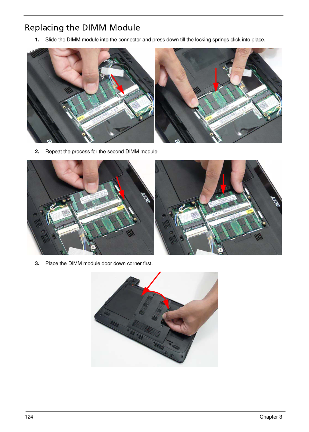 Acer 1410, 752, 1810T manual Replacing the Dimm Module 