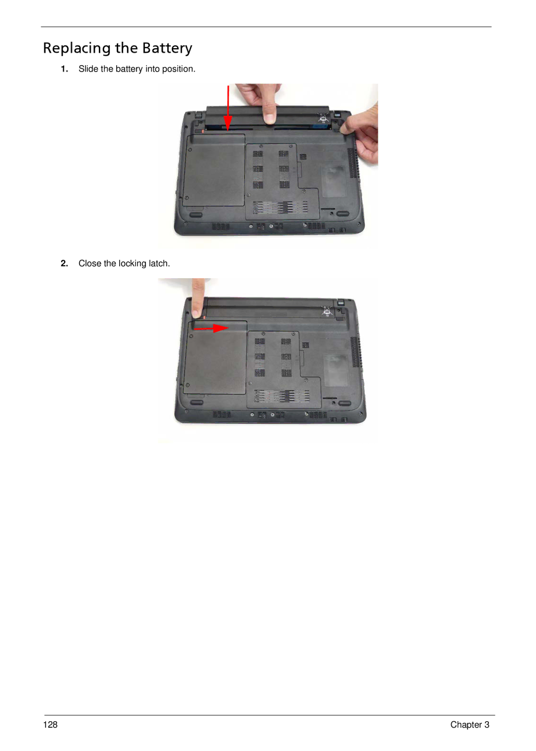 Acer 752, 1810T, 1410 manual Replacing the Battery 