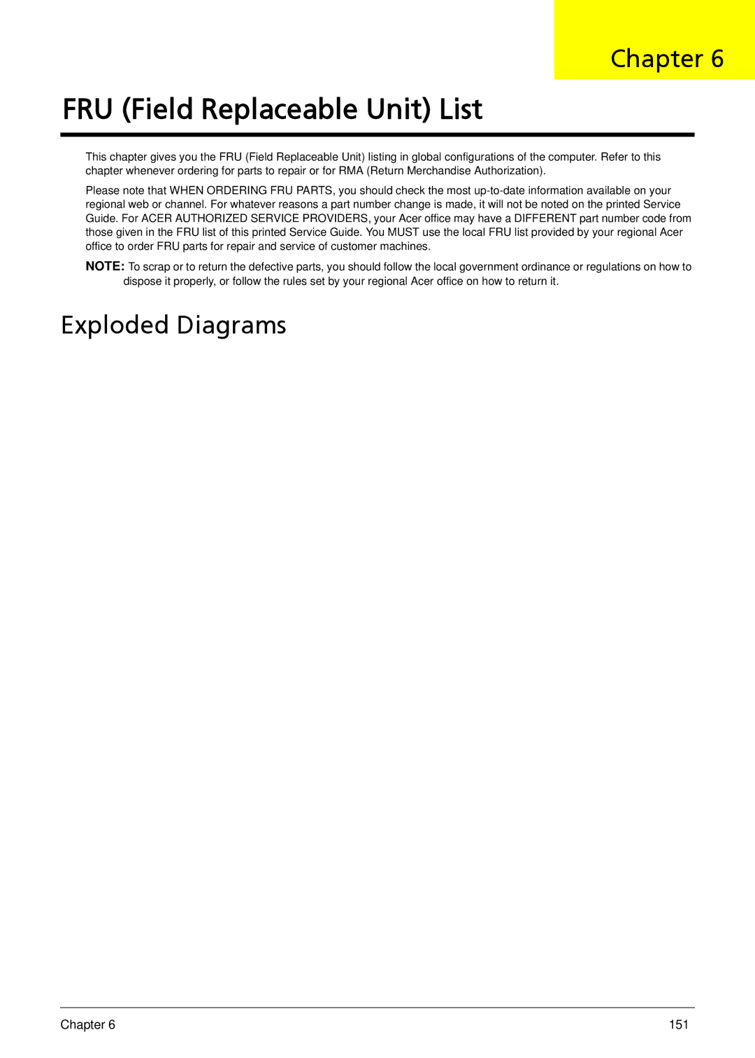 Acer 1410, 752, 1810T manual FRU Field Replaceable Unit List, Exploded Diagrams 