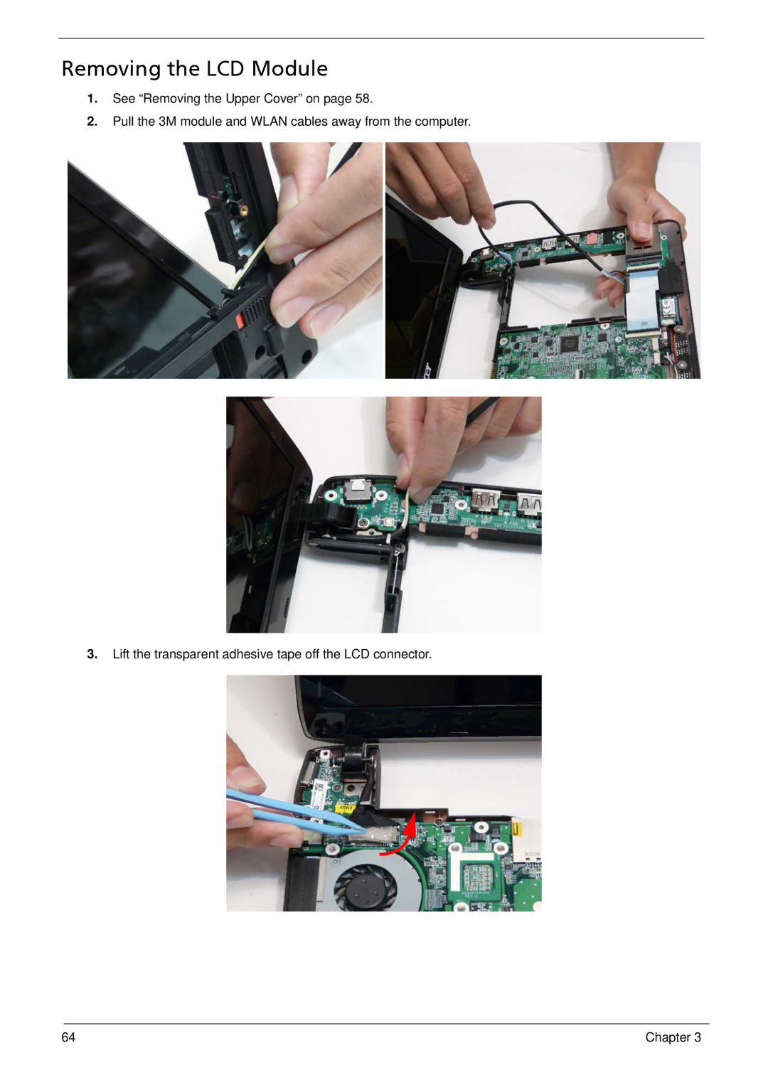 Acer 1410, 752, 1810T manual Removing the LCD Module 