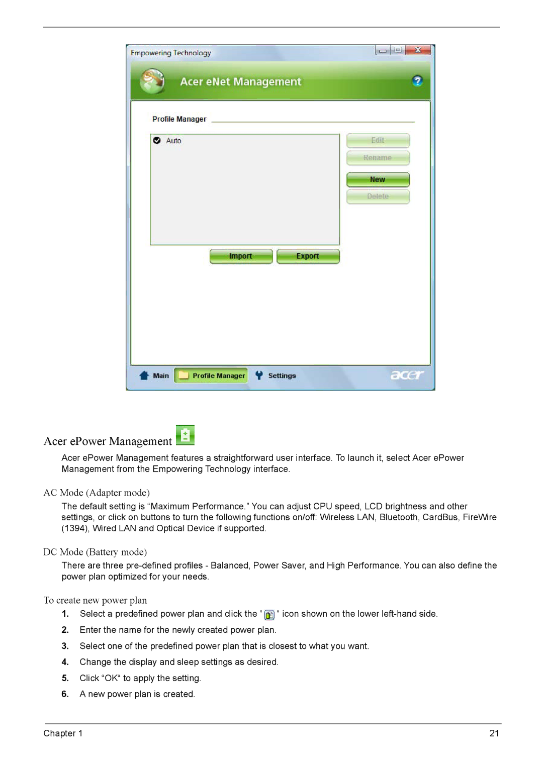 Acer 7220, 7520 manual Acer ePower Management, AC Mode Adapter mode 