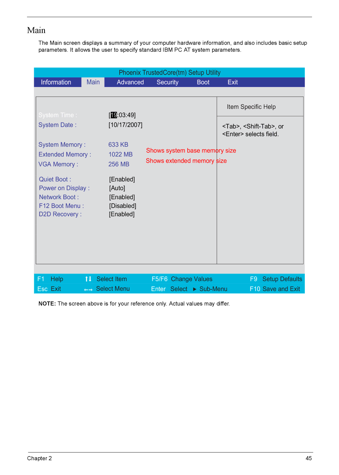 Acer 7220, 7520 manual Main, Information 