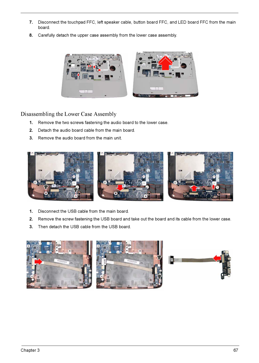 Acer 7220, 7520 manual Disassembling the Lower Case Assembly 