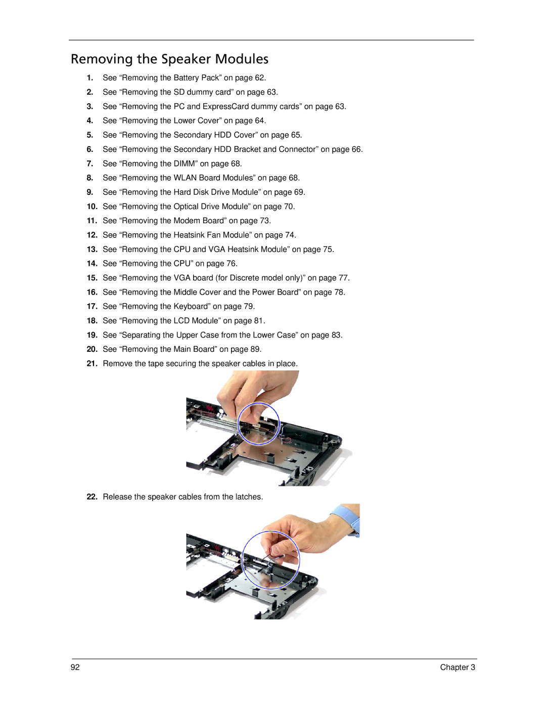 Acer 7520 manual Removing the Speaker Modules 