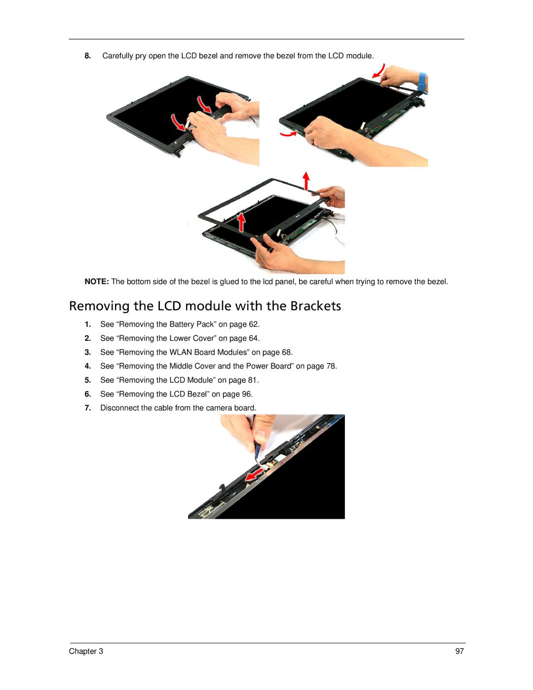 Acer 7520 manual Removing the LCD module with the Brackets 