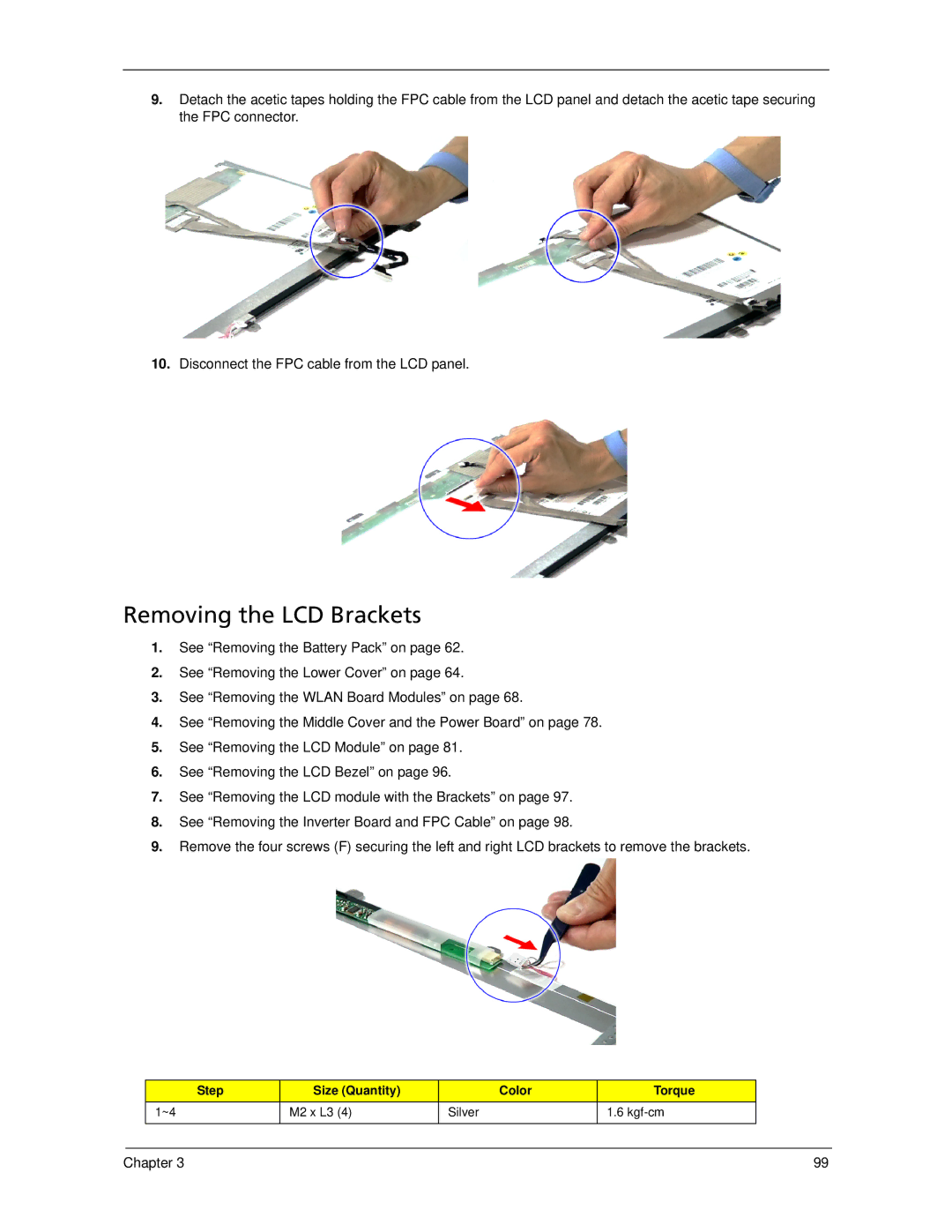 Acer 7520 manual Removing the LCD Brackets 