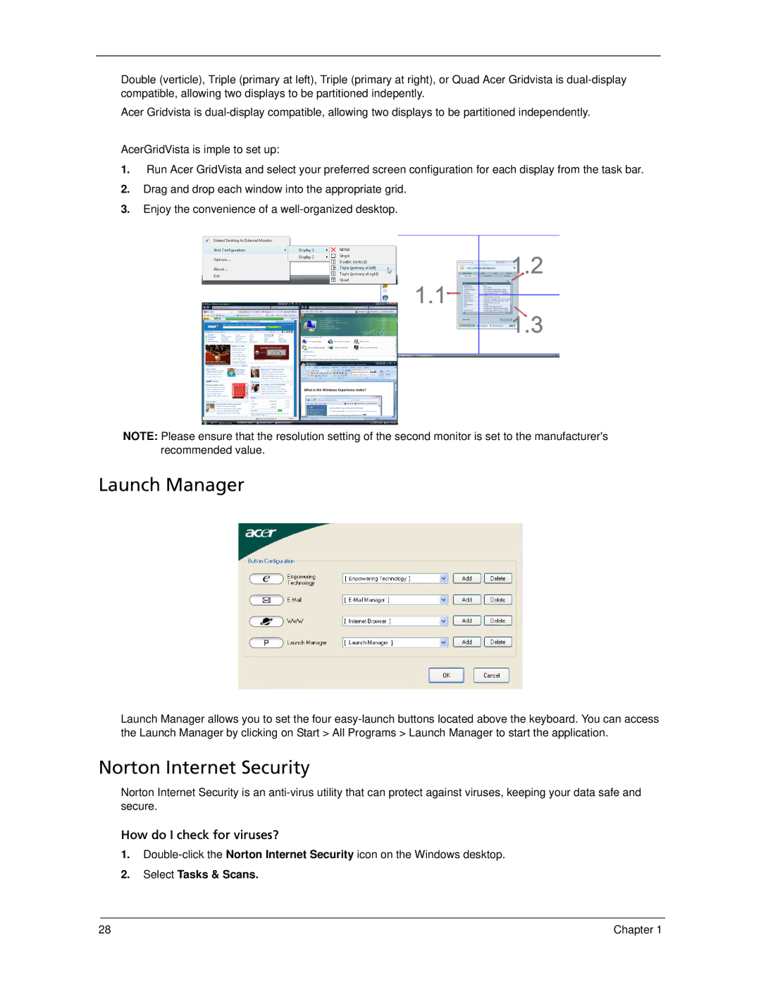 Acer 7520 manual Launch Manager, Norton Internet Security, Select Tasks & Scans 