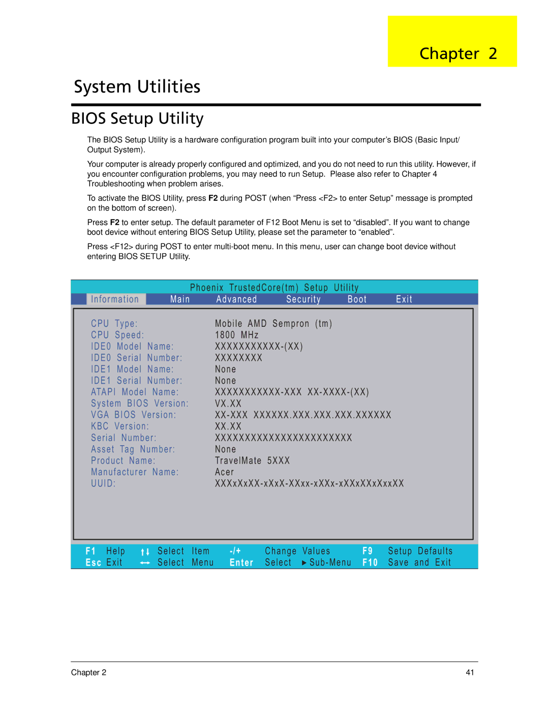 Acer 7520 manual System Utilities, Bios Setup Utility 