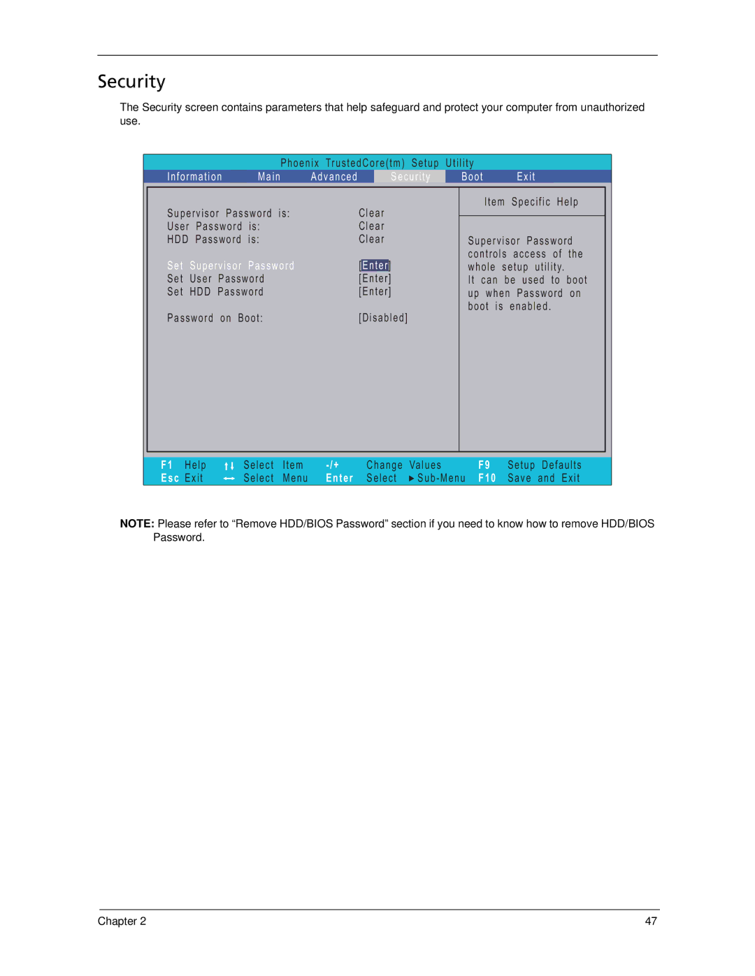 Acer 7520 manual Security, C u r i t y O t I t 