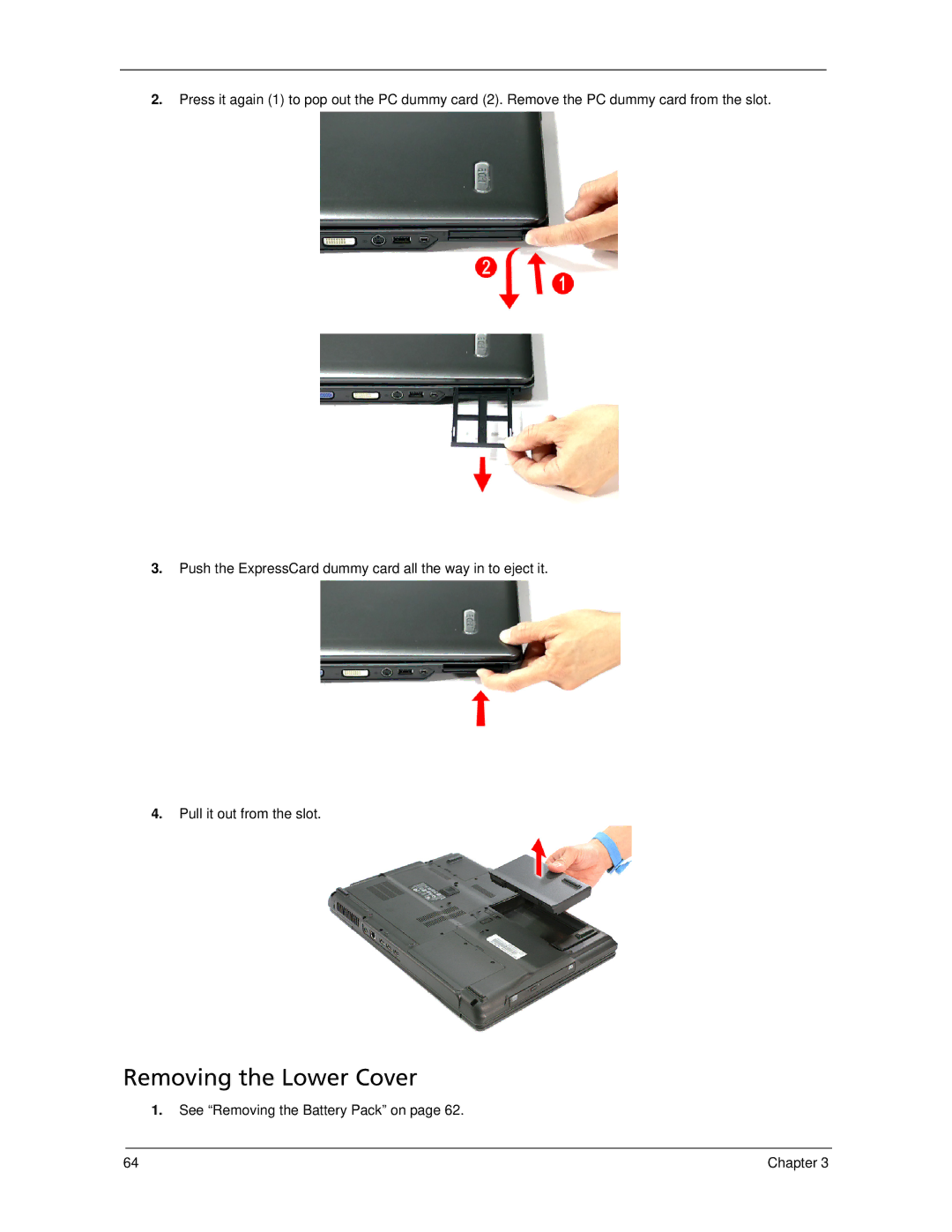 Acer 7520 manual Removing the Lower Cover, See Removing the Battery Pack on 