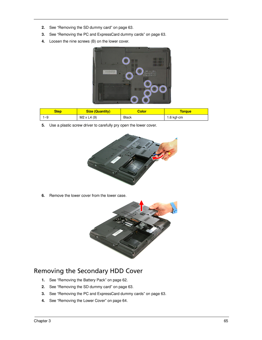 Acer 7520 manual Removing the Secondary HDD Cover 